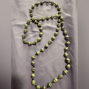 Striped Green Beaded Necklace